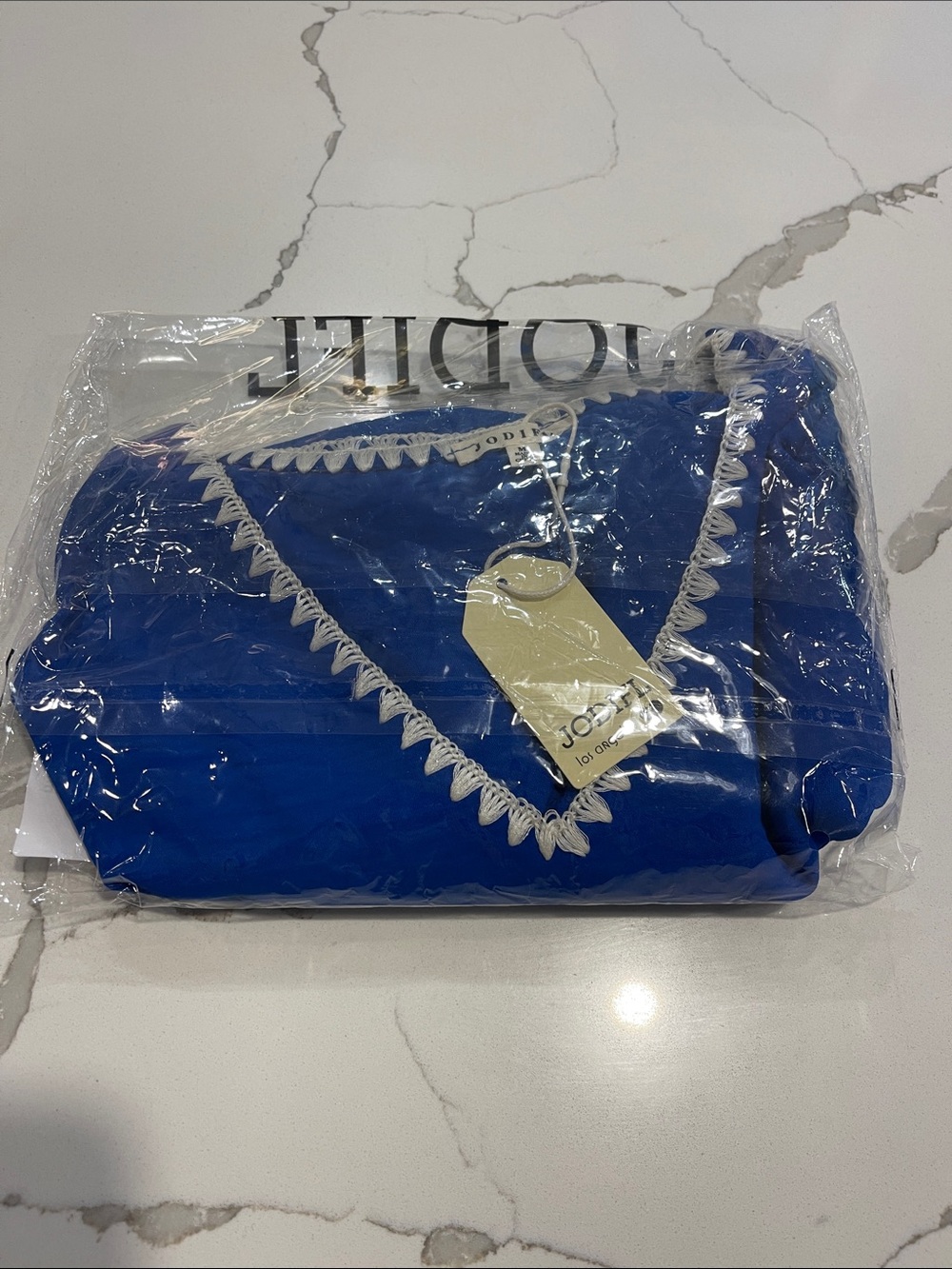 JODIFL Medium Cobalt Blue V-Neck Top with White Trim